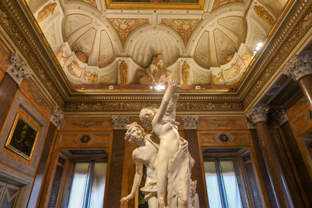 Rome, Italy - March 25, 2018: Marble statues in Villa Borghese in Rome, Italy.のeditorial素材