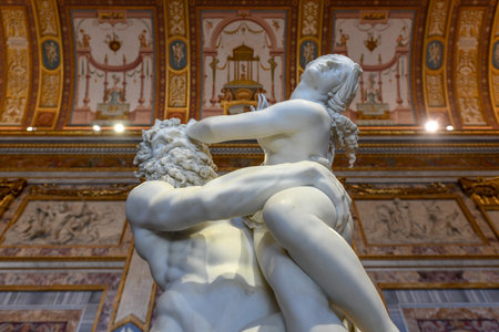 Rome, Italy - March 25, 2018: Marble statues in Villa Borghese in Rome, Italy.のeditorial素材