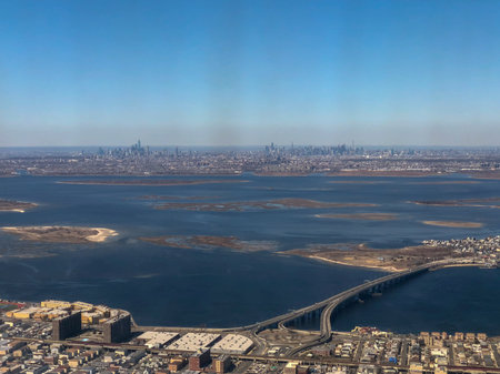 Aerial view of Brooklyn and Manhattan in New York Cityのeditorial素材