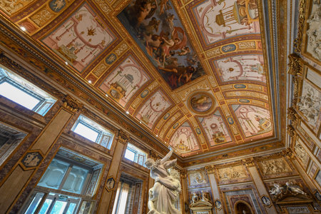 Rome, Italy - March 25, 2018: Marble statues in Villa Borghese in Rome, Italy.のeditorial素材