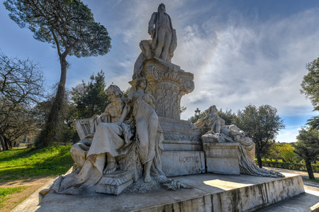 The monument to Wolfgang Goethe in the gardens of Villa Borghese, Rome, Italy.のeditorial素材