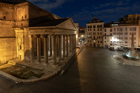 Aerial view of the ancient Pantheon church at dawn in Rome, Italy.のeditorial素材