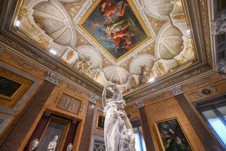 Rome, Italy - March 25, 2018: Marble statues in Villa Borghese in Rome, Italy.のeditorial素材
