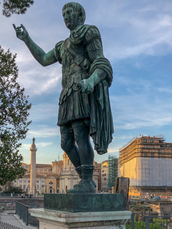 Rome, Italy - Monument to Emperor Trajan along the Imperial Fora (imperial square) in Rome, Italy