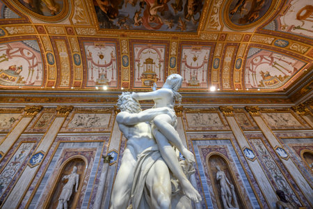 Rome, Italy - March 25, 2018: Marble statues in Villa Borghese in Rome, Italy.のeditorial素材