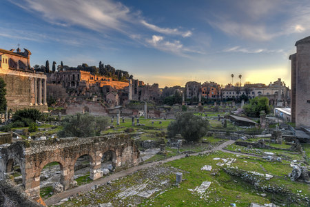 Ancient ruins of Trajan's Roman Forum in Rome, Italyのeditorial素材