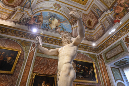 Rome, Italy - March 25, 2018: Marble statues in Villa Borghese in Rome, Italy.のeditorial素材