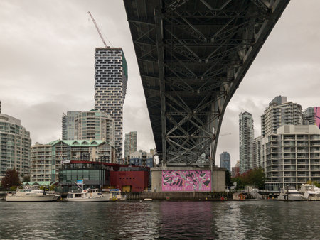 View of Vancouver, British Columbia next to Granville Bridge along False Creek, Canada.のeditorial素材