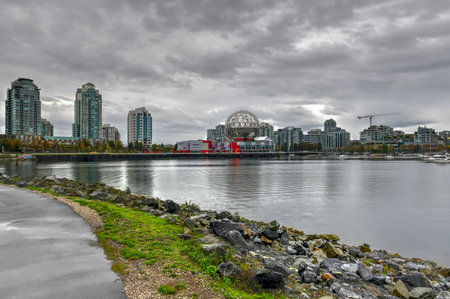 Vancouver, Canada - September 30, 2018: Science World at waterfront of False Creek in Vancouver, Canada.のeditorial素材