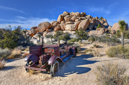 Abanoned equipment and mine along Wall Street Mill Trail in Joshua Tree National Park, California.の写真素材