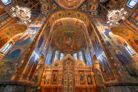 Interior of the Church of the Savior on Spilled Blood in St. Petersburg, Russiaのeditorial素材