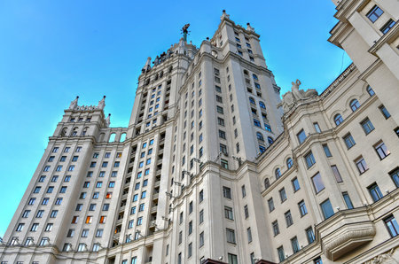 Kotelnicheskaya Embankment Building, an apartment building in Moscow, Russia. It is one of seven Stalinist skyscrapers, also called The Seven Sisters.のeditorial素材