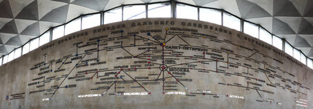 Saint Petersburg, Russia - June 30, 2018: Map in the Moscow railway station in Saint Petersburg, Russia.のeditorial素材