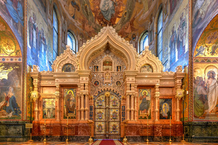 Interior of the Church of the Savior on Spilled Blood in St. Petersburg, Russiaのeditorial素材
