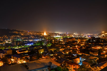 Sameba Holy Trinity Orthodox Cathedral church in  Tbilisi, Georgia at night.