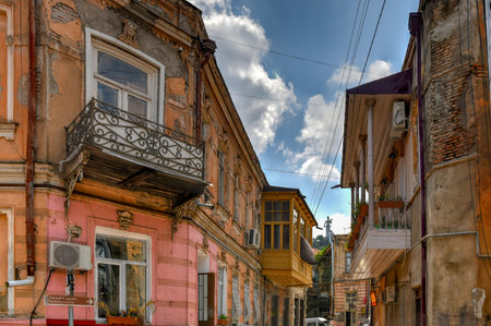 View of Kartlis Deda (Georgian Mother) from Old Tbilisi (Dzveli Tbilisi) in Georgia.の写真素材