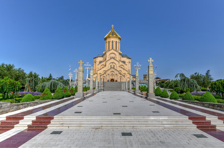 TheÂ Holy Trinity Cathedral of TbilisiÂ commonly known asÂ SamebaÂ is the mainÂ cathedralÂ of theÂ Georgian Orthodox ChurchÂ located inÂ Tbilisi, the capital ofÂ Georgia.の写真素材