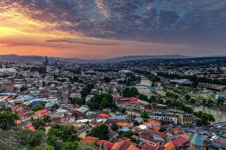 Beautiful panoramic view of Tbilisi from Narikala fortress in Georgia.