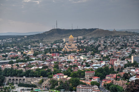 Beautiful panoramic view of Tbilisi from Narikala fortress in Georgia.