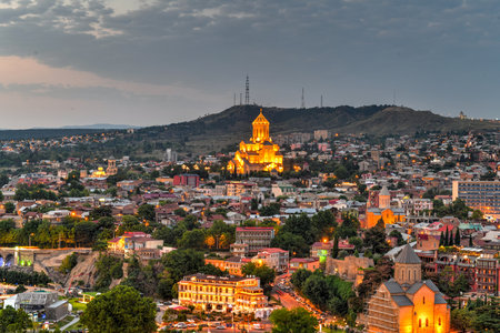 Beautiful panoramic view of Tbilisi from Narikala fortress in Georgia.