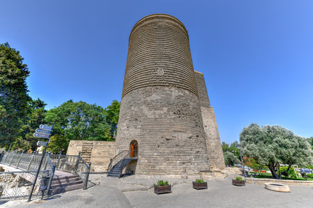The Maiden Tower also known as Giz Galasi, located in the Old City in Baku, Azerbaijan. Maiden Tower was built in the 12th century as part of the walled city.のeditorial素材