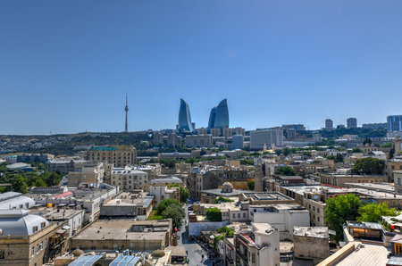 Panoramic view of the skyline of the city of Baku, Azerbaijan.の写真素材