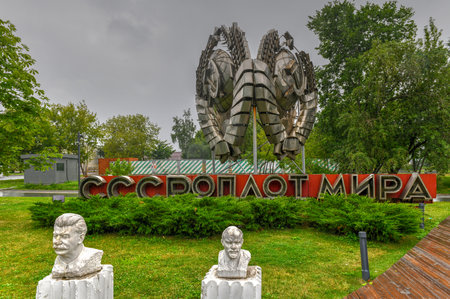 Moscow, Russia - July 18, 2018: Soviet sculptures in the Fallen Monument Park, Moscow, Russia.のeditorial素材