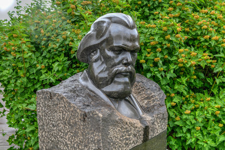 Moscow, Russia - July 18, 2018: Sculpture of Marx in the Fallen Monument Park, Moscow, Russia.のeditorial素材