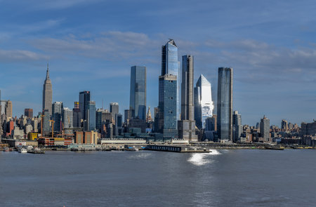 New York City - April 21, 2019: Panoramic view of the New York City skyline from Hamilton Park,...