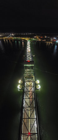 Marine Parkway-Gil Hodges Memorial Bridge as seen from Rockaway, Queens at night. Built and opened...