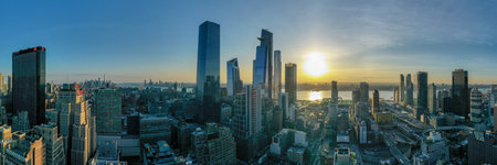 New York City - May 8, 2019: Panoramic view of Midtown Manhattan and the New Yorker Hotel in New York City during the day.のeditorial素材