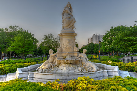 New York City - May 18, 2019: Heinrich Heine Fountain also known as Lorelei Fountain in Bronx, New York City. It is dedicated to the memory of the German poet and writer Heinrich Heine.のeditorial素材