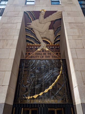 New York City - May 24, 2019: Rockfeller Center, Art Deco building complex, situated between 5th and...