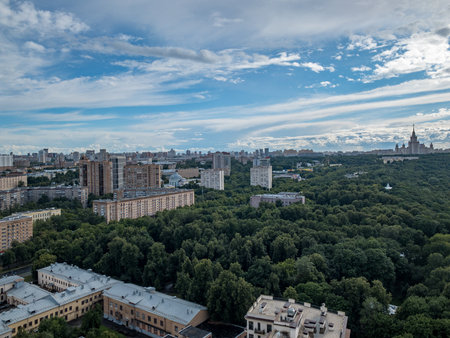 Aerial view of the city skyline in Moscow, Russia during the day.の写真素材
