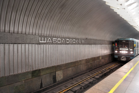Moscow, Russia - July 6, 2019: Shabolovskaya station on the Kaluzhsko-Rizhskaya Line of the Moscow Metro, Russia.のeditorial素材