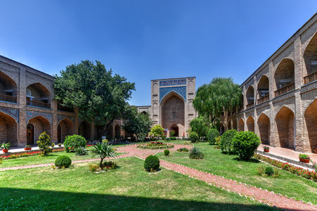Garden of Kokaldosh Madrasa in  Tashkent, Uzbekistan, Central Asiaの写真素材