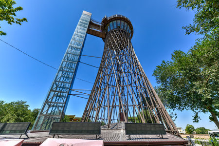 Remains of Shukhov Tower, an example of constructivist architecture in Bukhara, once used as water...