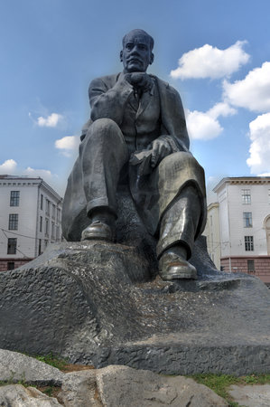 Minsk, Belarus - July 21, 2019: Monument to the Belarussian writer Yakub Kolas in Yakuba Kolasa Square.のeditorial素材
