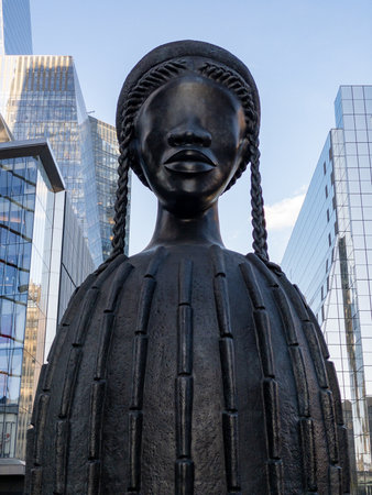 New York City - Nov 9, 2019: View of Simone Leighâs Brick House sculpture, a tribute to Black beauty, the inaugural artwork for the Plinth on The Spur on the Highline in Manhattan, New York City.のeditorial素材