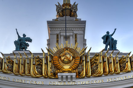 Moscow, Russia - July 22, 2019: Pavilion No. 1, Central Pavilion (House of Peoples of Russia) at VDNH in Moscow, Russia.のeditorial素材