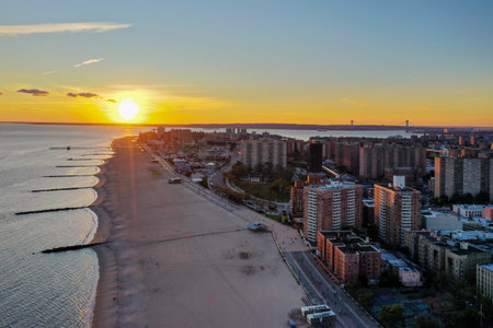 Aerial view along Coney Island and the beach in Brooklyn, New York.の写真素材