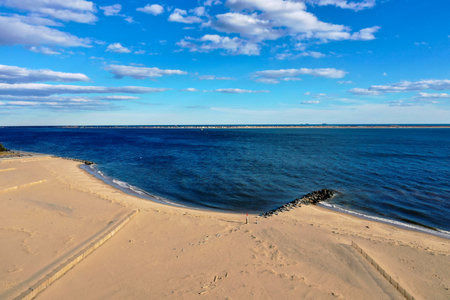 Scenic aerial panoramic view of an empty Manhattan Beach in Brooklyn, New York.の写真素材