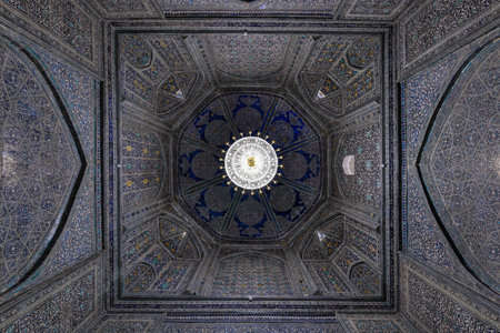 Khiva, Uzbekistan - Jul 13, 2019: Pahlavan-Mahmud Mausoleum in Khiva, Uzbekistan. Done in the tradition of Khorezm architecture of XVIII-XIX centuries.のeditorial素材