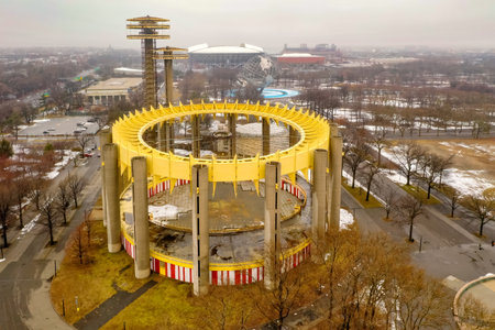 Queens, New York - March 10 2019: The New York State Pavilion, a remnant of the 1964 World's Fair located at Flushing Meadows-Corona Parkのeditorial素材