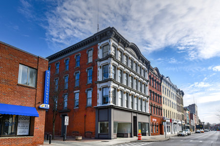 Poughkeepsie, New York - Feb 16, 2020: The Cast Iron Building was built in 1872 and is located in the historic district and heart of Downtown Poughkeepsie.のeditorial素材