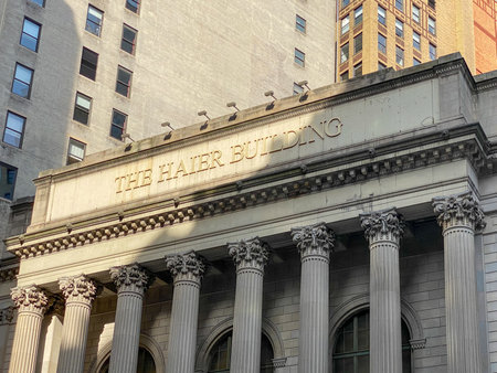 New York City - Apr 7, 2020: The Haier Building in New York City. The Greenwich Savings Bank was chartered in 1833 in New York City.のeditorial素材