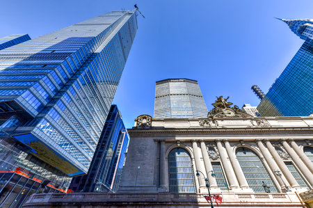 New York, NY - April 19, 2020: Grand Central Terminal  and One Vanderbilt under construction in New...