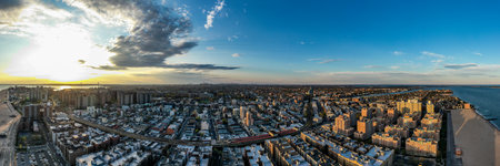 Aerial view of the elevated subway tracks along Brighton Beach in Brooklyn, New Yorkのeditorial素材