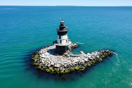 Seascape with Orient Point Lighthouse in Long Island, New York. Orient is the eastern-most town on Long Island's picturesque North Fork.の写真素材