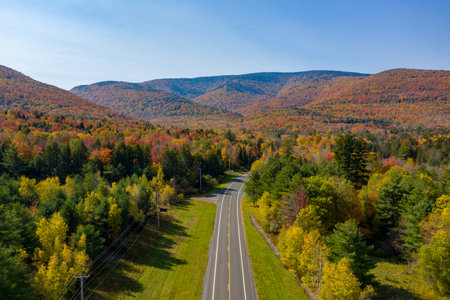 Colorful Hunter Mountain in upstate New York during peak fall foliage.